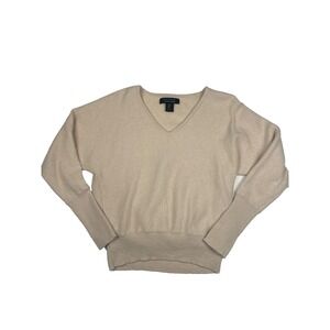 Tahari Women's 100% Cashmere Cropped V-Neck Pullover Sweater Cream Size Medium